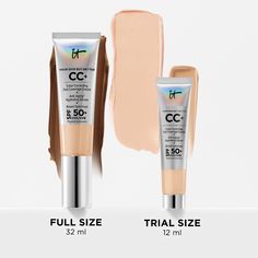 Discover IT® CC+ Cream with SPF 50+ is the #1 SPF Foundation in America* and your multitasking color correcting cream—now with an extended shade range! IT’s your full-coverage foundation, hydrating and anti-aging serum, and broad-spectrum SPF 50+ sunscreen all in one! Infused with skin-loving ingredients like hyaluronic acid, niacinamide and vitamin E, CC cream provides hydration while instantly camouflaging the look of skin imperfections like acne scarring, wrinkles, redness on skin, dark circles under eyes, large pores and uneven skin tone for flawless-looking natural coverage! To be able to extend our shade range, we worked with plastic surgeons and dermatologists to introduce clear SPF 50+ in our new deepest shades. Now, a wider range of skin tones can achieve complexion perfection plu It Cc Cream, Spf Foundation, Color Correcting Cream, It Cosmetics Cc Cream, Foundation With Spf, Acne Scarring, It Cosmetics Foundation, Physical Sunscreen, Color Correcting