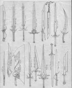 an old drawing of various types of swords