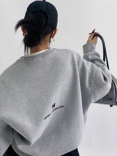 Black, Sweatshirts, Grey, Embroidery, Sweatshirts For Women, Letter Embroidery, Round Neck