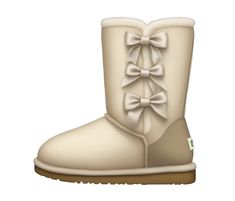 a pair of white ugg boots with bows on the front and bottom, side view