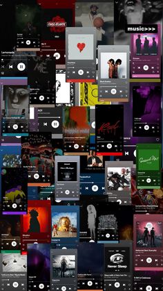 a collage of music player screenshots with different colors and sizes on them