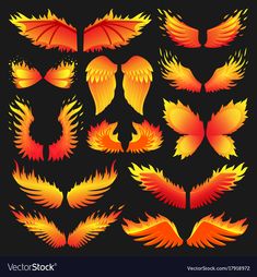 a set of fire wings on black background