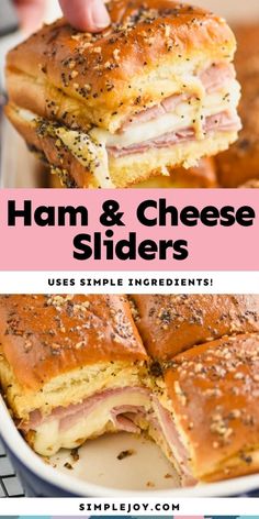 ham and cheese sliders with text overlay