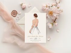 a card with a drawing of a woman's back and the words let's and the dress on it