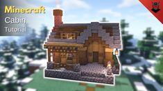 an image of a house in minecraft with the words cabin on it and snow covered ground