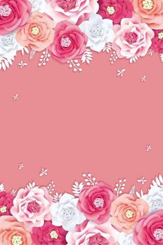 pink and white flowers are arranged in the shape of a square frame on a pink background