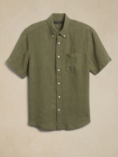 Castelletto Linen Shirt | Banana Republic Linen Mens Shirt, Olive Linen Pants, Luxury T Shirt, Green Shirt Men, Green Linen Shirt, Blouse Man, Olive Green Shirt, Mens Linen Pants, Linen Shirt Men