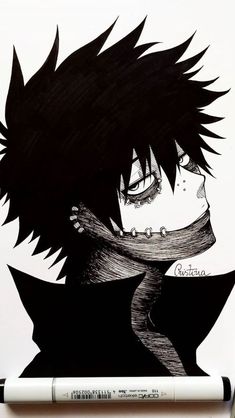 a black and white drawing of an anime character