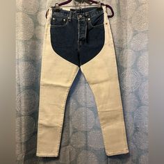 Super Hip Chaps Pattern Makes These Jeans Really Unique! I Bought These To Dye But They Were Way Too Small So They Are Still New With Tags. Chaps Pattern, Chaps Jeans, Levi Jeans Women, Levi’s 501, Button Fly Jeans, Light Blue Denim, Jeans Color, Levi's Jeans, Colored Jeans