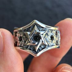 Men's Sterling Silver Star of David RingMetal Type: 925 Sterling SilverGender: For MenStyle: PunkWidth: 18 mmWeight: 16.5 gSize: AdjustableMinimum Order: 1 Silver Engraved Star Of David Ring, Silver Spiritual Rings With Star Of David, Sterling Silver Star Of David Jewelry Gift, Silver Star Of David Spiritual Rings, Fine Sterling Silver Star Of David Jewelry, David Ring, Mens Silver Jewelry, Silver Chain For Men, Mens Silver Necklace