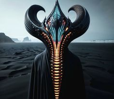 an alien like creature standing on top of a sandy beach