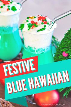 This Festive Blue Hawaiian Cocktail Recipe is the classic Blue Hawaiian Cocktail all dressed up for the holidays. While this delicious recipe makes one 12 oz cocktail, it is easily multiplied according to how many thirsty cocktail lovers you are serving. Blue Hawaiian Cocktail, Hawaiian Cocktails, Classic Margarita, Cocktail Drinks Recipes, Baking Project, Perfect Cocktails, School Food