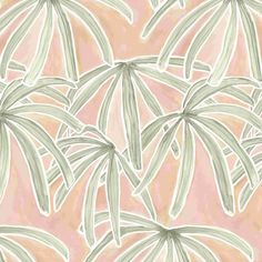 a pink and green wallpaper with palm trees