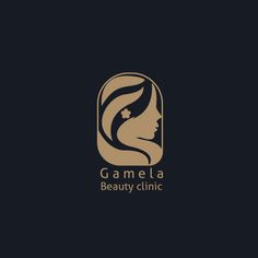 a woman's face with the words gamela beauty clinic on it, in gold and