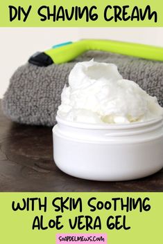 DIY Shaving Cream: Moisturizing Homemade Shaving Cream Recipe with Skin Soothing Aloe Vera. Add this DIY shaving cream to your natural skin care routine. This moisturizing, homemade shaving cream recipe contains skin soothing aloe vera gel to help hydrate skin and reduce your chance of razor burn. This easy recipe for homemade shaving cream is also made with other natural ingredients like vegetable glycerin, grapeseed oil and shea butter to hydrate skin and lock in moisture. #naturalskincare Shaving Cream Diy, Shaving Cream Recipe, Diy Shaving Cream, Homemade Shaving Cream, Natural Shaving Cream, Natural Makeup Remover, Natural Skincare Recipes, Shaving Gel, Razor Burn