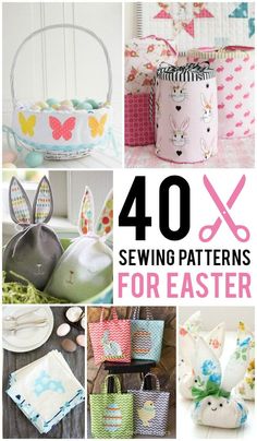 the cover of 40 sewing patterns for easter baskets and napkins with bunny ears on them