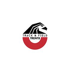 the track and field logo is shown in black, red, and white with an animal's head on it