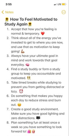 a text message with the words how to feel motivnated to study again on it