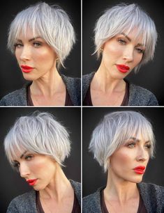 Tagli corti donna over 50 frangia leggera Pixie 2024, Cropped Hairstyles, Gray Pixie, Platinum Pixie, Funky Short Hair, Crop Hair, Silver Sisters, Asian Short Hair, Messy Short Hair