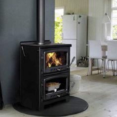 a stove that is in the middle of a room