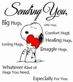 a poster with the words sending you, big hugs, comfort hugs, loving hugs, and snuggle hugs