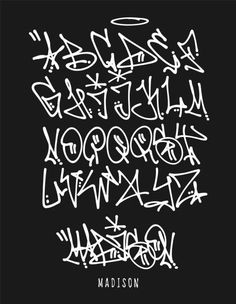 some type of graffiti written in white on a black background with the letters and numbers below it