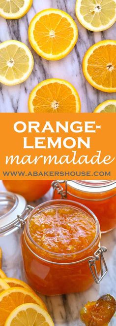 orange lemon marmalade in a glass jar surrounded by sliced oranges