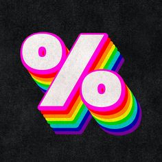 an image of a colorful percentage sign on a black background with rainbows in the middle