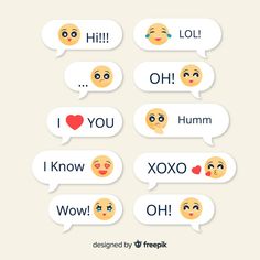 four different emoticive speech bubbles with the words i love you