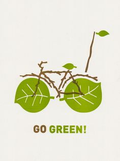 a green bicycle with leaves on it and the words go green