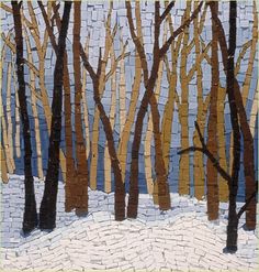 a painting of some trees in the snow