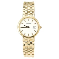 Tissot Ladies Five row panther link wristwatch. 18k gold quartz wristwatch with day date. Circa 2000's. Full length may be shortened. Length just under 7.25 Inches. Length: 35.05mm Width: 26mm Band width at case: 14mm Case thickness: 5.05mm Band: 18k gold band Crystal: sapphire Dial: white with gold markers Outside case: 750 Inside case: Tissot 18k 750 Movement: 251.041 6 jewel quartz 46 grams Please Note, we photograph each item as accurately as possible. However due to monitor/mobile device resolution and calibration, we understand some photos may vary in appearance. If you are not satisfied, we offer a 30-day full money back return policy. Follow us on our 1stDibs storefront to view our weekly new additions and 5 Star Reviews at Peter Suchy Jewelers. Tissot Watches Women, Tissot Watches, Gold Watches Women, Southern Belle, Mobile Device, Gold Band, Gold Bands, Panther, The Row