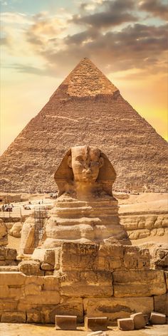 the great sphinx in front of the pyramid at giza