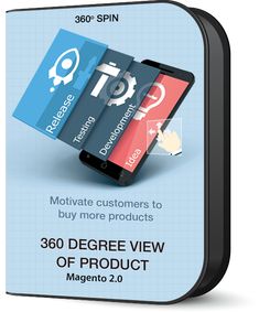 a cell phone with the text, 360 degree view of product magento 2 0