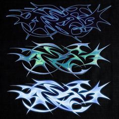 three different types of graffiti designs on a black background, one is blue and the other is green