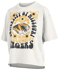 Design Short sleeve, crew-neck t-shirt Ribbed, tagless collar with interior taping Slight drop tail Feminine fit Style and Team Spirit Screen-printed vintage looking team graphics Pressbox® logo tag Additional Details Machine washable Officially licensed product Book Merch, Green Book, Missouri Tigers, College Design, Lsu Tigers, Boutique Style, Logo Tag, Green Books, Fit Style