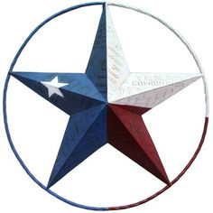 a red, white and blue star is in the middle of a circle with words written on it