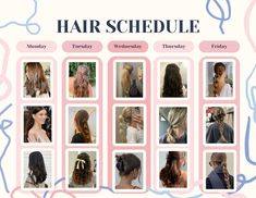 for a week full of different hairstyles! hope this helps :)! Finals Week Hairstyles, Week Hairstyles For School, Full Week Of Hairstyles Short Hair, Week Of Hairstyles Simple, Week Of Hairstyles For School, 30 Days Of Hairstyles Simple, Outfits For Last Week Of School, Hairstyles For Every Day Of The Week, 7 Day Hairstyles