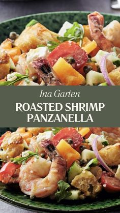 Ina Garten Roasted Shrimp Panzanella Lobster Panzanella Salad, Shrimp Panzanella Salad, Ina Garten Roasted Shrimp, Mediterranean Lunches, Bread Olive Oil, Vibrant Salad, Carpaccio Recipe, Panzanella Recipe