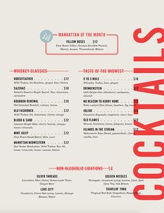 a menu for a restaurant with red and white lettering on the front, and an image of