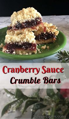 cranberry sauce crumble bars on a green plate