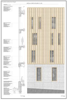 an architectural drawing shows the side of a building with windows and sidings on it