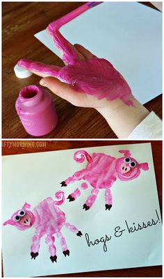 handprinted pink monkey on white paper with words happy e - mashaas