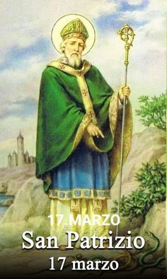 an image of a man with a staff in his hand and the words san patrizo on it