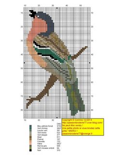 a cross stitch pattern with a bird on it