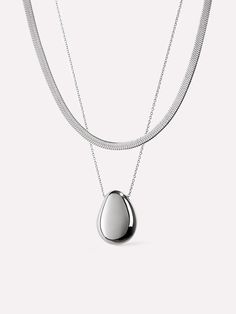 Liquid Silver Bundle - Liquid Silver Bundle Silver Teardrop Necklace With Detachable Pendant, Minimalist Silver Necklace With Detachable Pendant, Pebble Pendant, Two Necklaces, Liquid Silver, Herringbone Chain, Letter Necklace, Silver Pendant Necklace, Free Bag