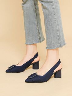 Women High-Heeled Sandals With Buckle, Pointed Toe, Shallow Mouth, Solid Color, Thick Heel, Casual Large Size, Breathable Fabric, High-Heeled Shoes Blue Elegant        Women Shoes, size features are:Bust: ,Length: ,Sleeve Length: Shoes Blue, Thick Heel, Thick Heels, Blue Shoes, High Heel Sandals, Elegant Woman, Women's Pumps, High Heel Shoes, Large Size