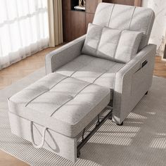 a reclining chair with a pull out ottoman in the middle of a living room