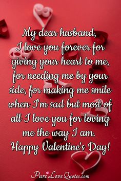 a red background with hearts and words that say, my dear husband i love you forever for