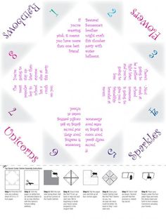 the diagram shows how to make an origami star with words and numbers on it